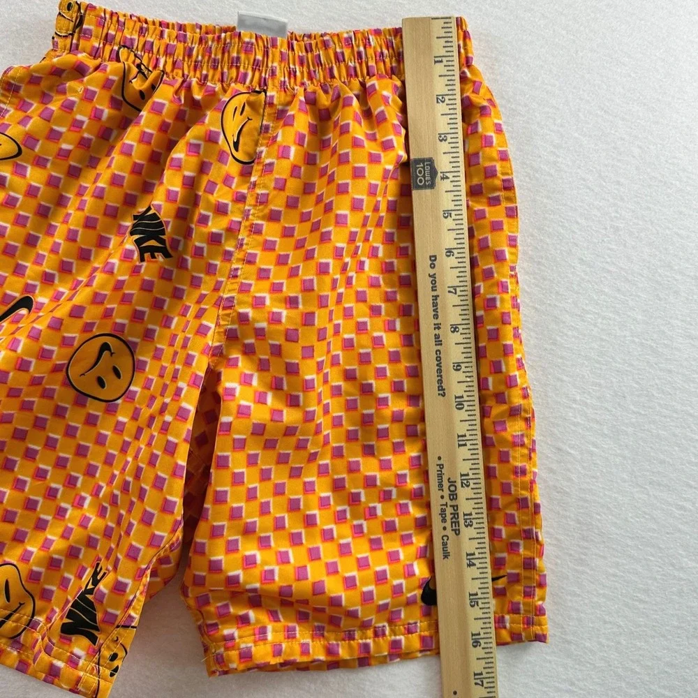 Nike Kids Large Orange Pink Checkered Smiley Face Swim Hyrbid Trunks Shorts Flaw
